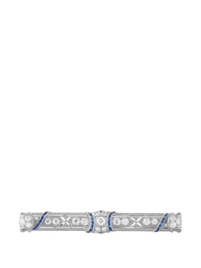 Pre-owned Lb Exclusive Diamond And Sapphire Brooch In Silver