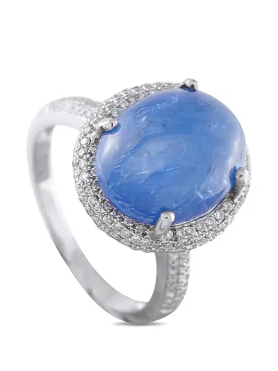 Pre-owned Lb Exclusive Diamond And Sapphire-cabochon Ring In Silver