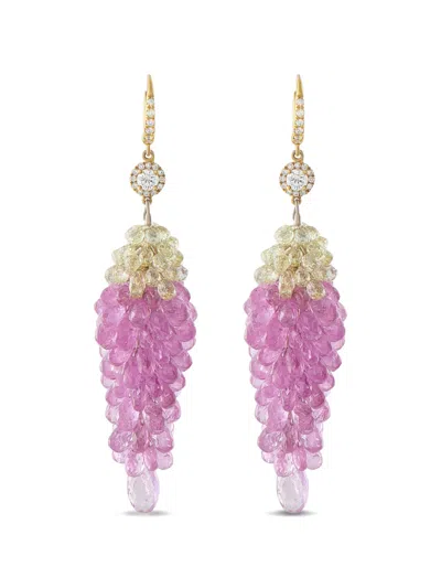 Pre-owned Lb Exclusive Diamond And Sapphire Drop Earrings In Gold