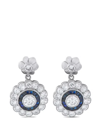Pre-owned Lb Exclusive Diamond And Sapphire Earrings In Silver