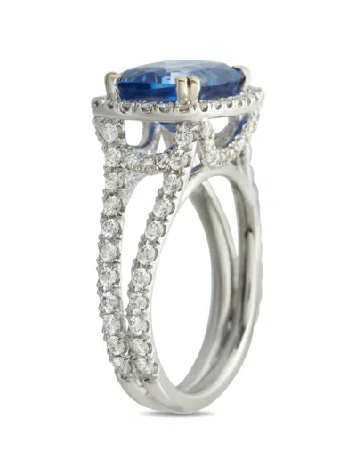 Pre-owned Lb Exclusive Diamond And Sapphire Embellished Ring In Silver