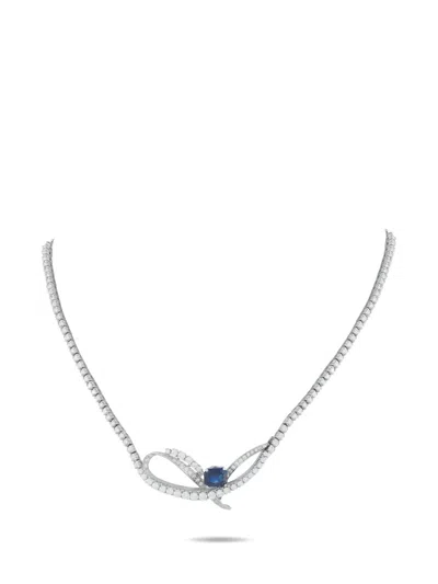 Pre-owned Lb Exclusive Diamond And Sapphire Necklace In Silver
