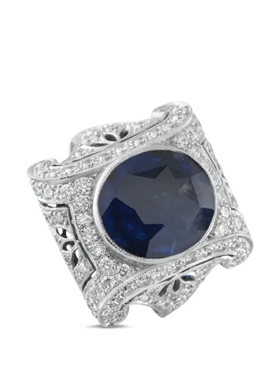 Pre-owned Lb Exclusive Diamond And Sapphire Ring In Silver