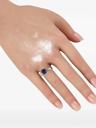 Pre-owned Lb Exclusive Diamond And Sapphire Ring In Silver