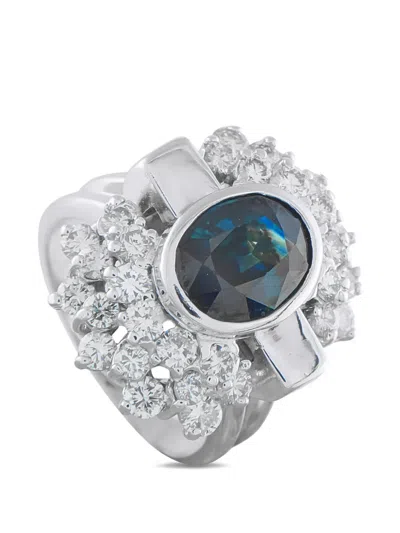 Pre-owned Lb Exclusive Diamond And Sapphire Ring In Silver