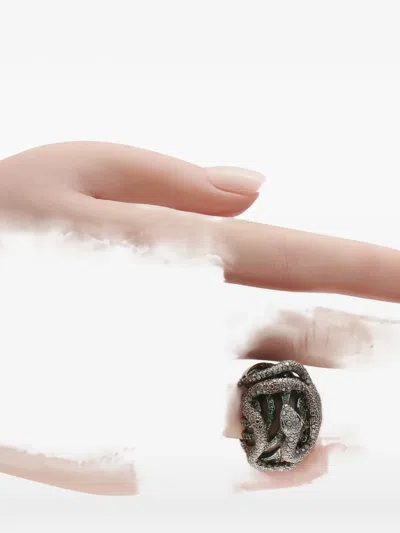 Pre-owned Lb Exclusive Diamond And Sapphire Snake-motif Ring In Black