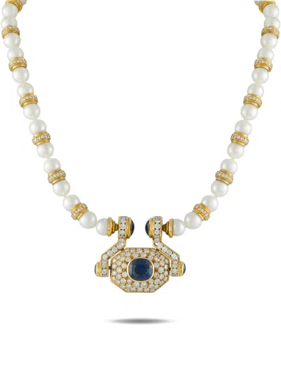 Pre-owned Lb Exclusive Diamond And Sapphire Statement Necklace In Gold