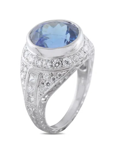Pre-owned Lb Exclusive Diamond And Tanzanite Ring In Silver