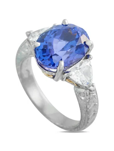 Pre-owned Lb Exclusive Diamond And Tanzanite Ring In Silver