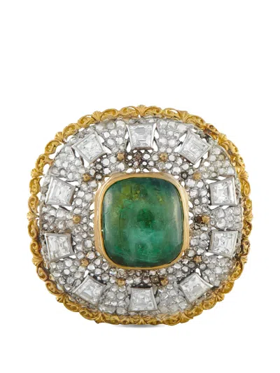 Pre-owned Lb Exclusive Diamond And Tourmaline Brooch In Gold