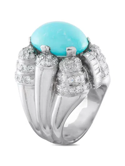 Pre-owned Lb Exclusive Diamond And Turquoise Ring In Silver
