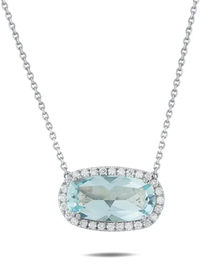 Pre-owned Lb Exclusive Diamond Aquamarine Pendant Necklace In Silver