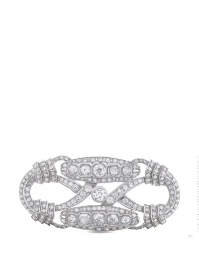 Pre-owned Lb Exclusive Diamond Art-deco Brooch In Silver