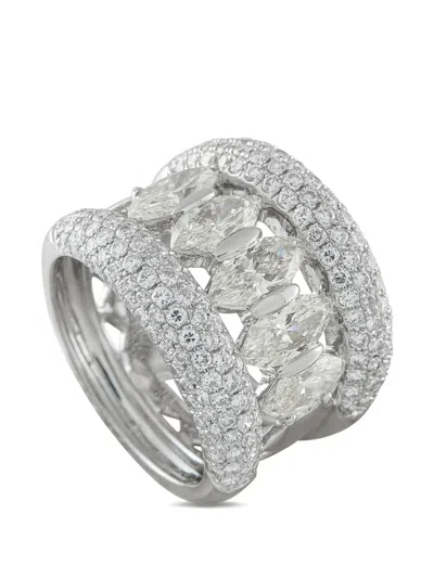 Pre-owned Lb Exclusive Diamond Band Ring In Silver