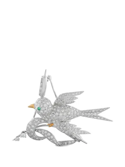 Pre-owned Lb Exclusive Diamond Bird Brooch In Silver