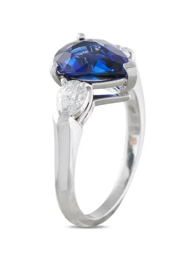 Pre-owned Lb Exclusive Diamond Blue Sapphire Ring In Silver