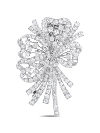 Pre-owned Lb Exclusive Diamond Bow Brooch In Silver