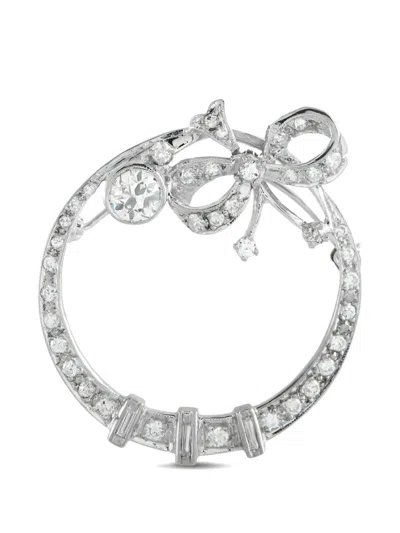 Pre-owned Lb Exclusive Diamond Bow White Gold Brooch In Silver