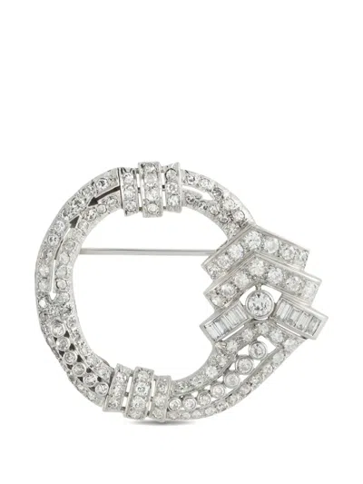 Pre-owned Lb Exclusive Diamond Circle Brooch In Silver