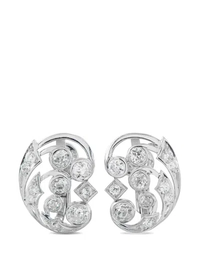 Pre-owned Lb Exclusive Diamond Clip-on Earrings In Silver