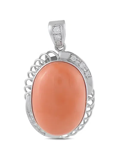 Pre-owned Lb Exclusive Diamond Coral Embellished Pendant In Silver