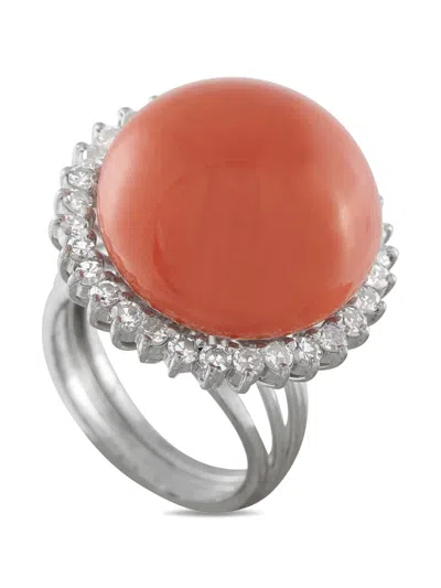Pre-owned Lb Exclusive Diamond Coral Ring In Silver