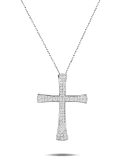 Pre-owned Lb Exclusive Diamond Cross Necklace In Silver