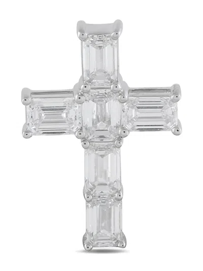 Pre-owned Lb Exclusive Diamond Cross Pendant In Silver