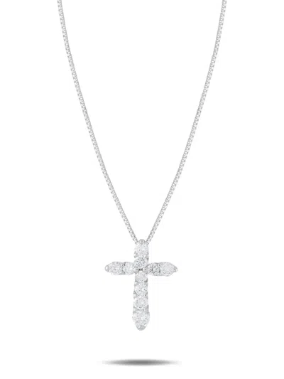 Pre-owned Lb Exclusive Diamond Cross-pendant Necklace In Silver