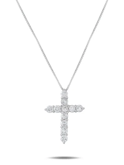 Pre-owned Lb Exclusive Diamond Cross-pendant Necklace In Silver