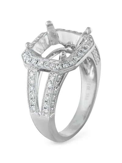 Pre-owned Lb Exclusive Diamond Cushion Halo Ring In Silver