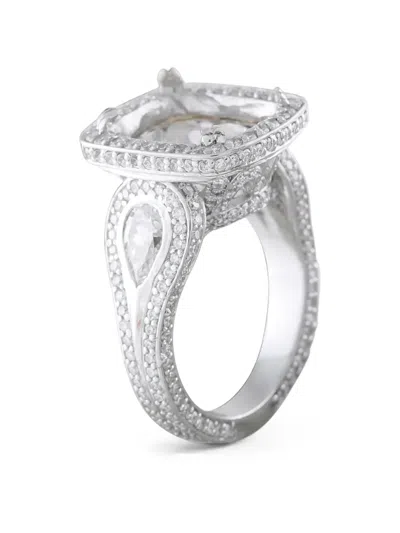 Pre-owned Lb Exclusive Diamond Cushion-halo Ring In Silver