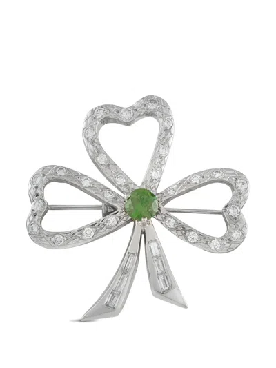 Pre-owned Lb Exclusive Diamond Demantoid Clover Brooch In Silver
