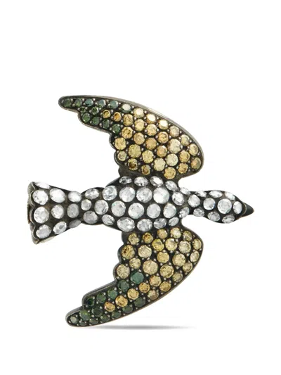 Pre-owned Lb Exclusive Diamond Dove Brooch In Silver