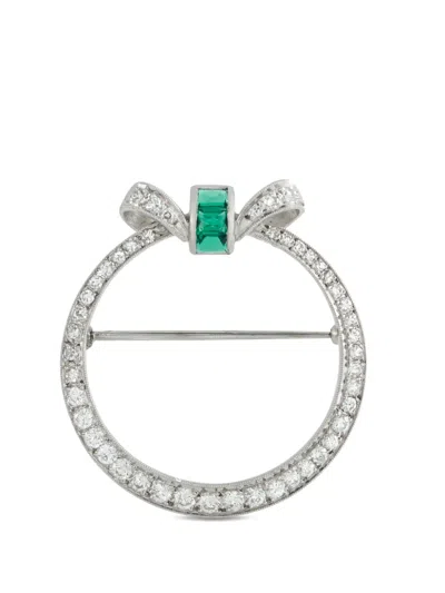 Pre-owned Lb Exclusive Diamond Emerald Brooch In Silver