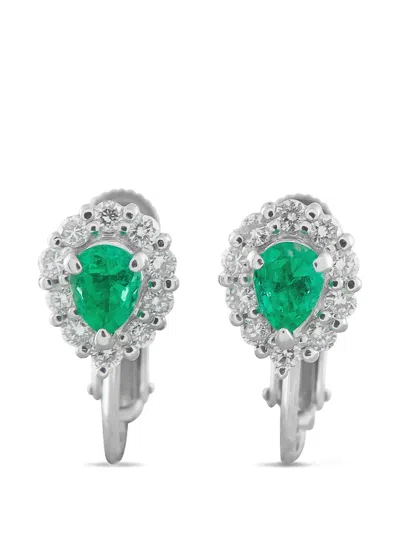 Pre-owned Lb Exclusive Diamond Emerald Earrings In Silver