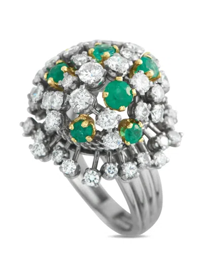 Pre-owned Lb Exclusive Diamond Emerald Platinum Ring In Silver