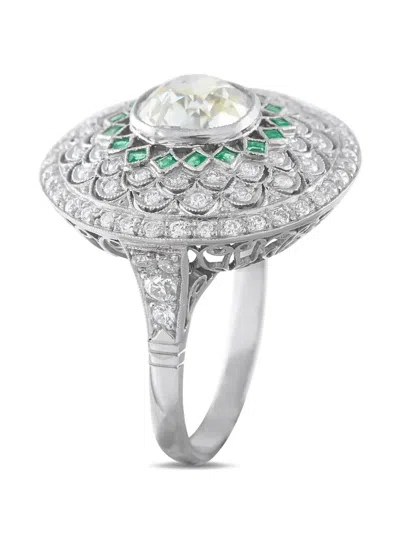 Pre-owned Lb Exclusive Diamond Emerald Ring In Silver