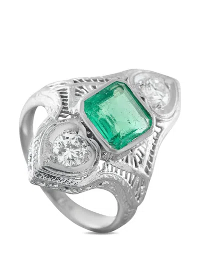 Pre-owned Lb Exclusive Diamond Emerald Ring In Silver