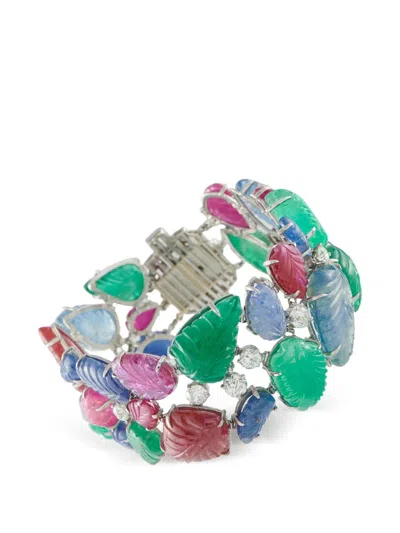 Pre-owned Lb Exclusive Diamond Emerald Ruby Sapphire Bracelet In Silver
