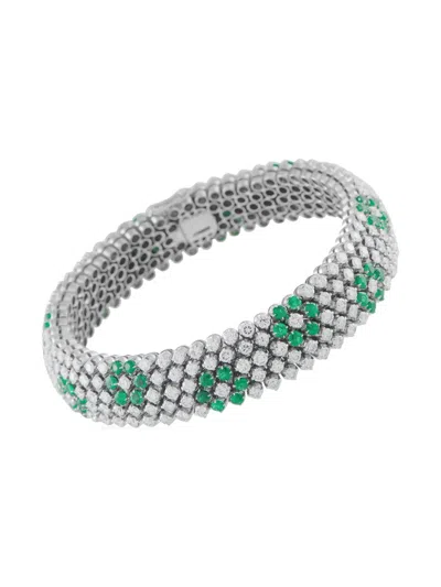 Pre-owned Lb Exclusive Diamond Emerald White Gold Bracelet In Silver