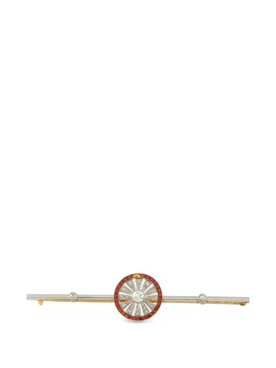 Pre-owned Lb Exclusive Diamond Enamel Brooch In Gold