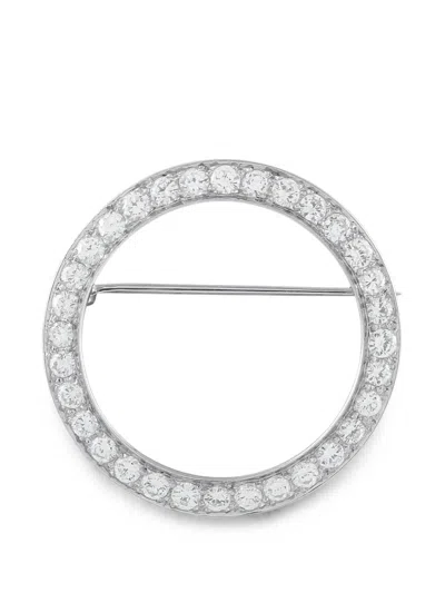 Pre-owned Lb Exclusive Diamond Eternity Circle Brooch In Silver