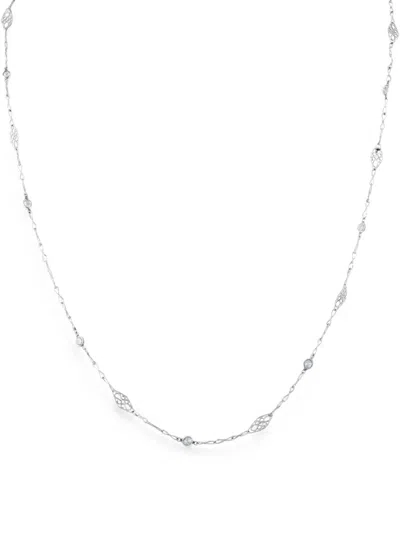 Pre-owned Lb Exclusive Diamond Filigree Station Necklace In Silver