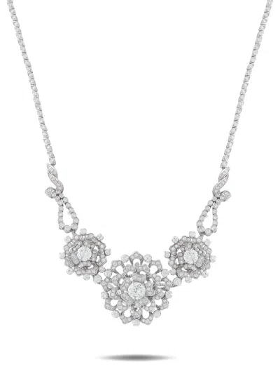 Pre-owned Lb Exclusive Diamond Floral-embellishments Platinum Necklace In Silver