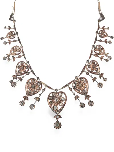 Pre-owned Lb Exclusive Diamond Floral Necklace In Pink