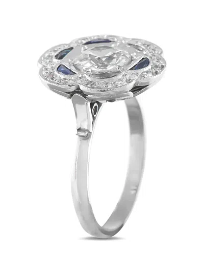 Pre-owned Lb Exclusive Diamond Floral Ring In Silver