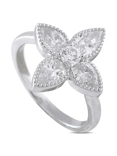 Pre-owned Lb Exclusive Diamond Flower-motif Ring In Silver