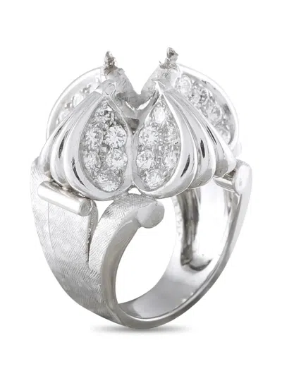 Pre-owned Lb Exclusive Diamond Flower Ring In Silver