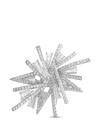 Pre-owned Lb Exclusive Diamond Geometric Brooch In Silver